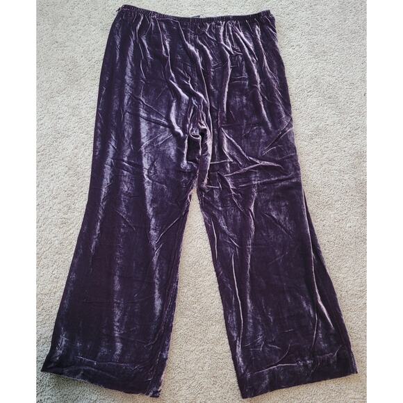 Eileen Fisher Crushed Velvet Wide Leg Pant Purple Silk Blend Petite Large Hemmed - Picture 3 of 10